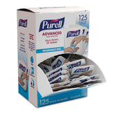 Purell SINGLES advanced hand sanitizer front display for quick germ protection on the go.