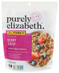Purely Elizabeth Berry Crisp granola clusters with berries for a crunchy breakfast boost.