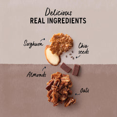 Purely Elizabeth cereal superfood chocolate almond ingredients closeup showcases grains