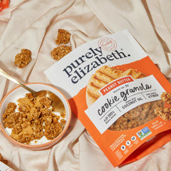Purely Elizabeth Cookie Granola Peanut Butter is certified Gluten Free and Non-GMO Project Verified.