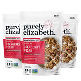 Purely Elizabeth Cranberry Pecan Ancient Grain Granola bag, gluten-free snack.