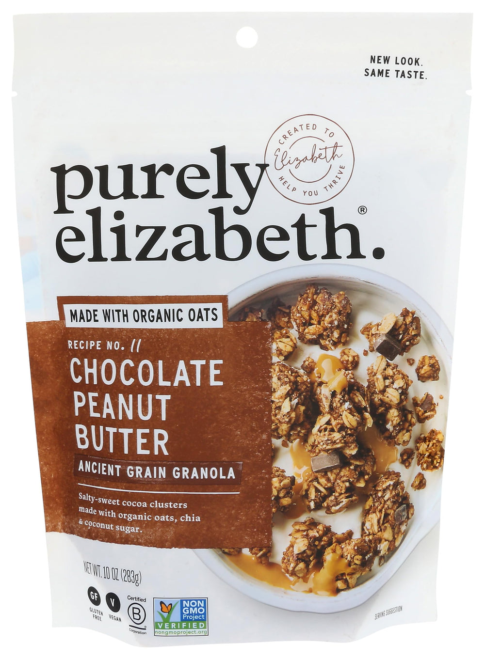 Purely Elizabeth Granola Nut Butter Chocolate bottle pour energizes breakfast