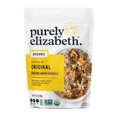 Purely Elizabeth Ancient Grain Granola bag, gluten-free oats highlight a wholesome breakfast.