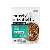 Purely Elizabeth Vanilla Almond Butter Granola packaging displays grain-free ingredients for convenient mornings.