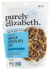 Purely Elizabeth Vanilla Chocolate Chip Ancient Grain Granola pack highlighting gluten free oats for quick breakfasts