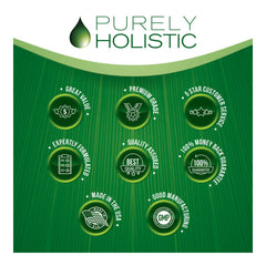 Illustration of tart cherry ingredients like anthocyanins and quercetin with Purely Holistic branding.