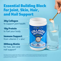 Pouring Purely Inspired collagen powder into coffee for easy mixing.