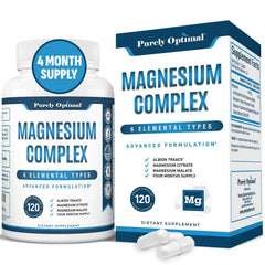 Purely Optimal Magnesium Complex bottle front for nightly relaxation.