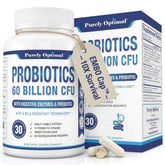 Purely Optimal Probiotics bottle front showing 60B CFU for daily gut health