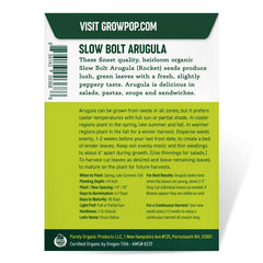 Plant spacing guidance for Purely Organic arugula seeds Slow Bolt in a garden bed