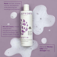 Purezero Biotin Conditioner bottle front, adds fullness and easy manageability.