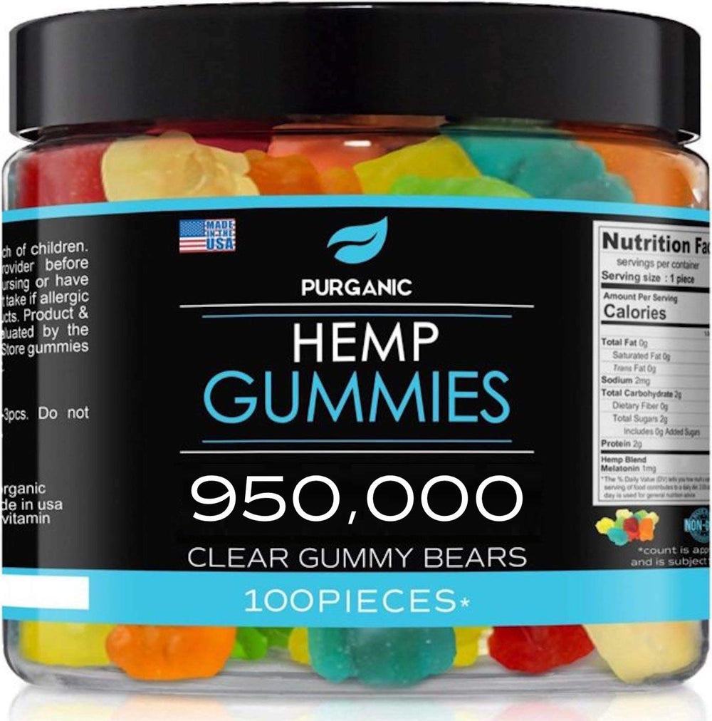 Purganic Hemp Gummies 100ct bottle promoting sleep support and relaxation