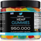Purganic Hemp Gummies 100ct bottle promoting sleep support and relaxation