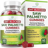 Purify Life Saw Palmetto Gummies bottle front highlights vegan formula for daily hair support.