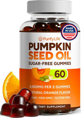 Purify Life bottle of sugar-free pumpkin seed oil gummies for daily use.