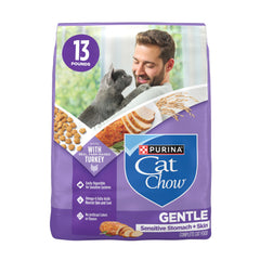Purina Cat Chow Gentle turkey kibble closeup for sensitive stomach support.