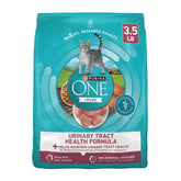 Purina ONE High Protein Dry Cat Food bag showing real chicken for lean muscle support.
