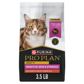 Purina Pro Plan Sensitive Skin and Stomach Senior Cat Food Salmon Rice bag for daily nutrition.