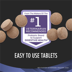 Purina FortiFlora canister with dog chewable tablets.