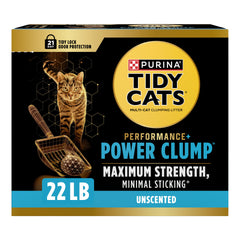 Purina Tidy Cats Performance Plus Power Clump box front with no scent for sensitive noses