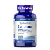 Puritan's Pride absorbable calcium 1500mg bottle closeup highlighting bone support.