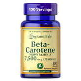 Puritan's Pride Beta Carotene bottle: 100-day supply for daily immune and eye support.