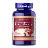 Puritan's Pride cranberry concentrate bottle displaying 500 mg per serving for daily use
