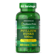 Puritan's Pride Herbal Ease Psyllium Husk bottle front shows daily fiber support.