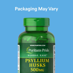 Puritan's Pride Psyllium Husk rapid-release capsules close-up for quick relief.