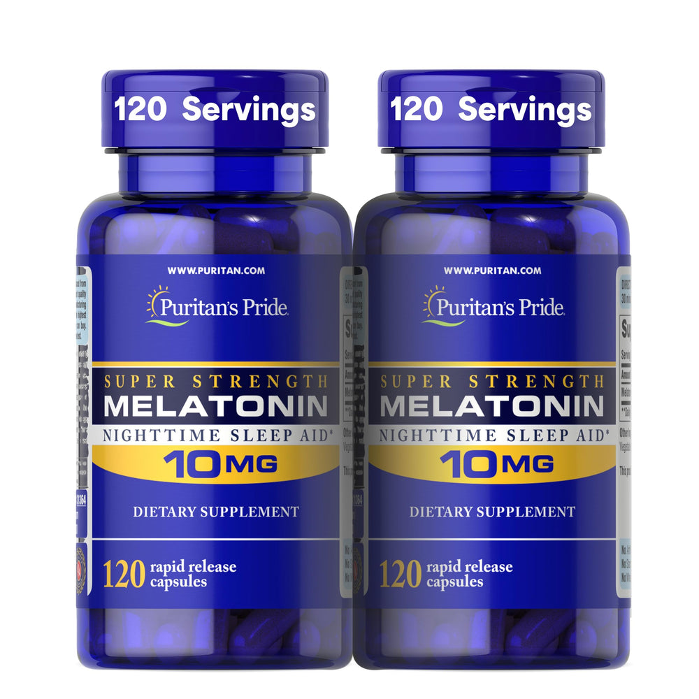 Puritan’s Pride melatonin 10 mg rapid-release bottle ideal for quicker sleep onset