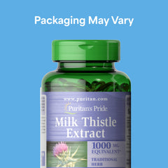 Puritan's Pride Milk Thistle bottle back with nutrition facts.