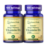 Puritan's Pride Sunvite bottle front view with vitamin D3 softgels for immune support