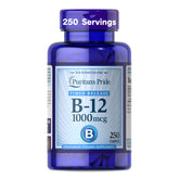 Puritan's Pride Timed Release B-12 bottle label highlights energy support.