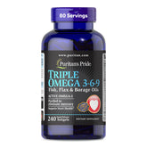 Puritan's Pride triple Omega 3-6-9 bottle for daily heart support