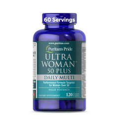 Puritan's Pride Ultra Woman 50 Plus bottle front supports daily energy and healthy aging.