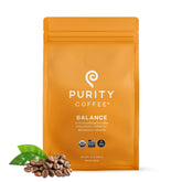 Purity Coffee Balance bag front with organic label and fresh aroma promise.