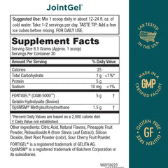 Purity Products JointGel label close-up highlighting CGM-5000 and OptiMSM