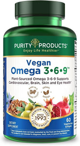 Purity Products Omega 3-6-9 vegan softgels for daily plant-based fats.