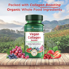 Purity Products Vegan Collagen Builder packaging close-up with date label
