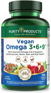 Purity Products Vegan Omega 3-6-9 bottle with LemonLock freshness.