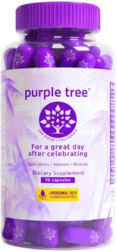 Purple Tree post-celebration wellness bottle supports hydration and balance