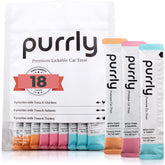 Purrly tuna variety packs pouches for protein-rich cat snacks and enrichment