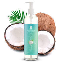 Pursonic Pure Unscented Fractionated Coconut Oil bottle pour aiding quick skin hydration.