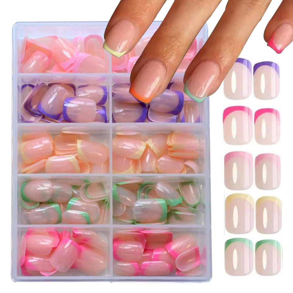 Puyokinm 240pcs glossy French-tip nails set for at-home salon-style nails