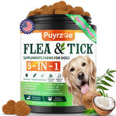 Puyrzoe 5in1 dog flea and tick chewables packaging highlights natural defense