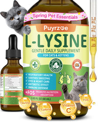 Puyrzoe Lysine Drops bottle shown for cat immune and respiratory support.