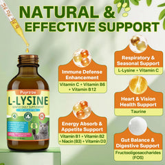 Puyrzoe Lysine Drops chicken-flavored formula supports acceptance during dosing.