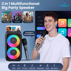PWBSLAI Bluetooth speaker with two mics for karaoke setup
