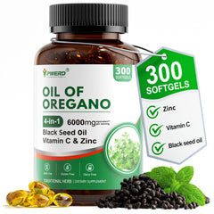 PWERD oregano softgels bottle with easy-to-swallow capsules for daily supplementation.