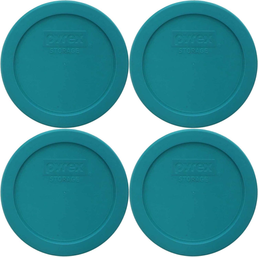 Pyrex 7201-PC turquoise lid set securely seals four-cup dishes.